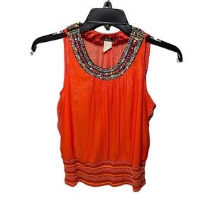 Vintage Red Embroidered Beaded Blouse Large